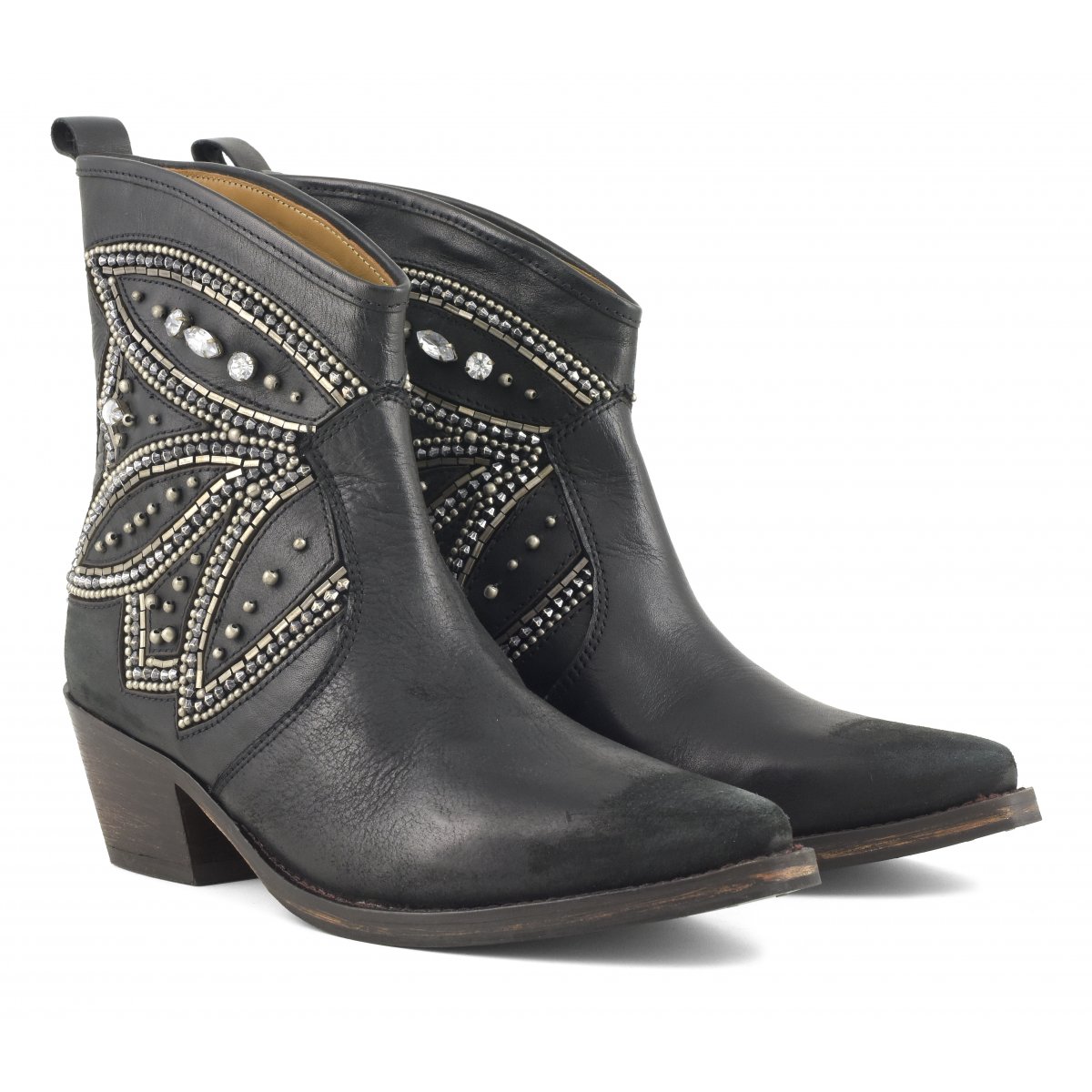 Stivaletto texano ricamo pietre e perline