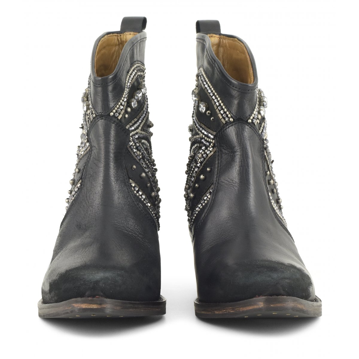 Stivaletto texano ricamo pietre e perline