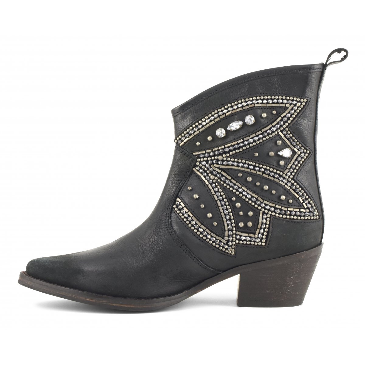 Stivaletto texano ricamo pietre e perline