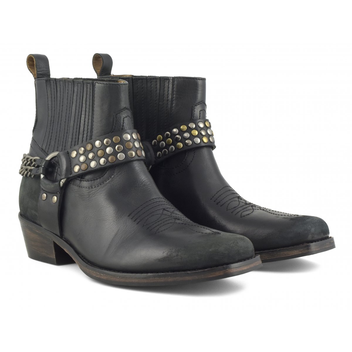 Stivaletto texano con borchie e catena