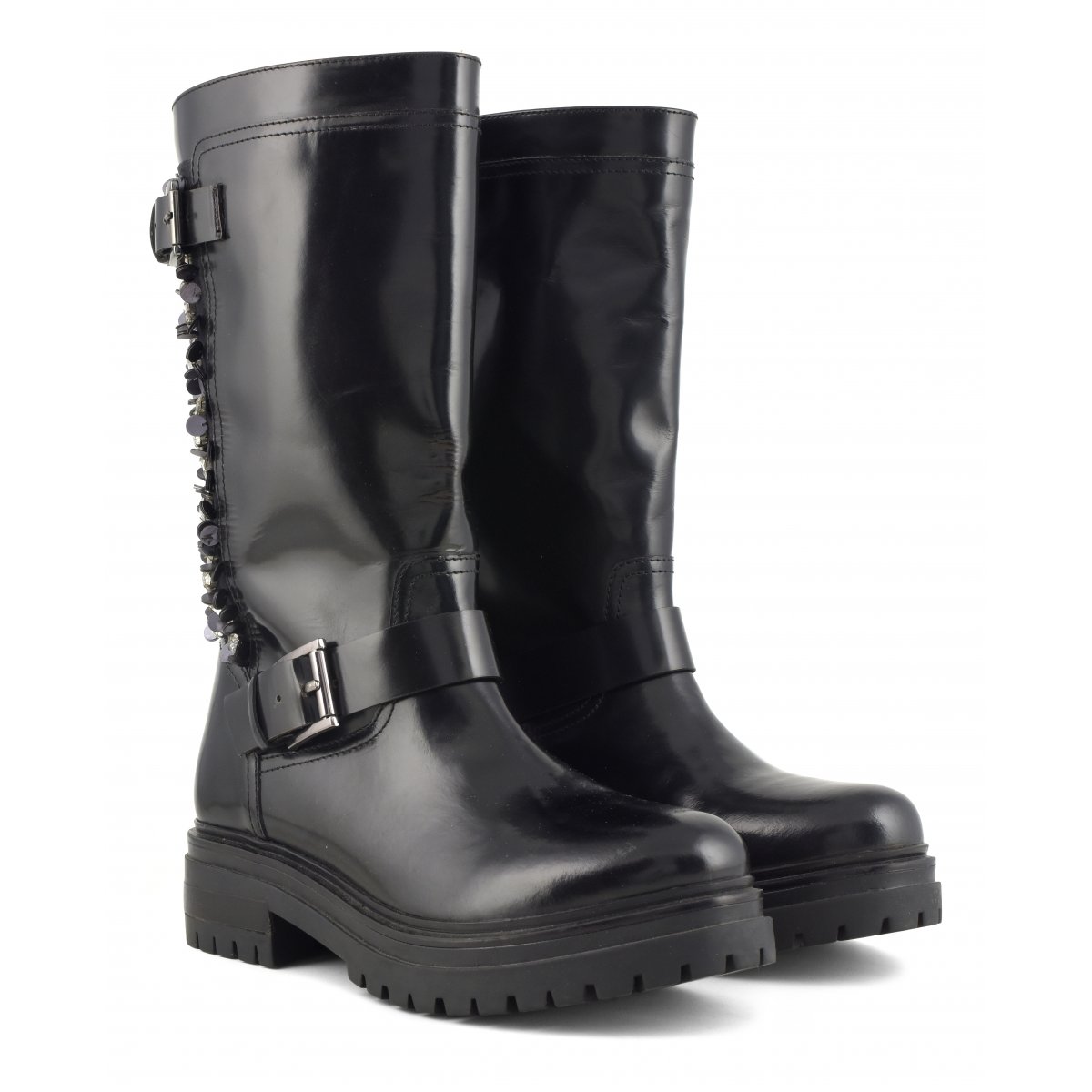 Biker Boot con ricamo pietre e paillettes