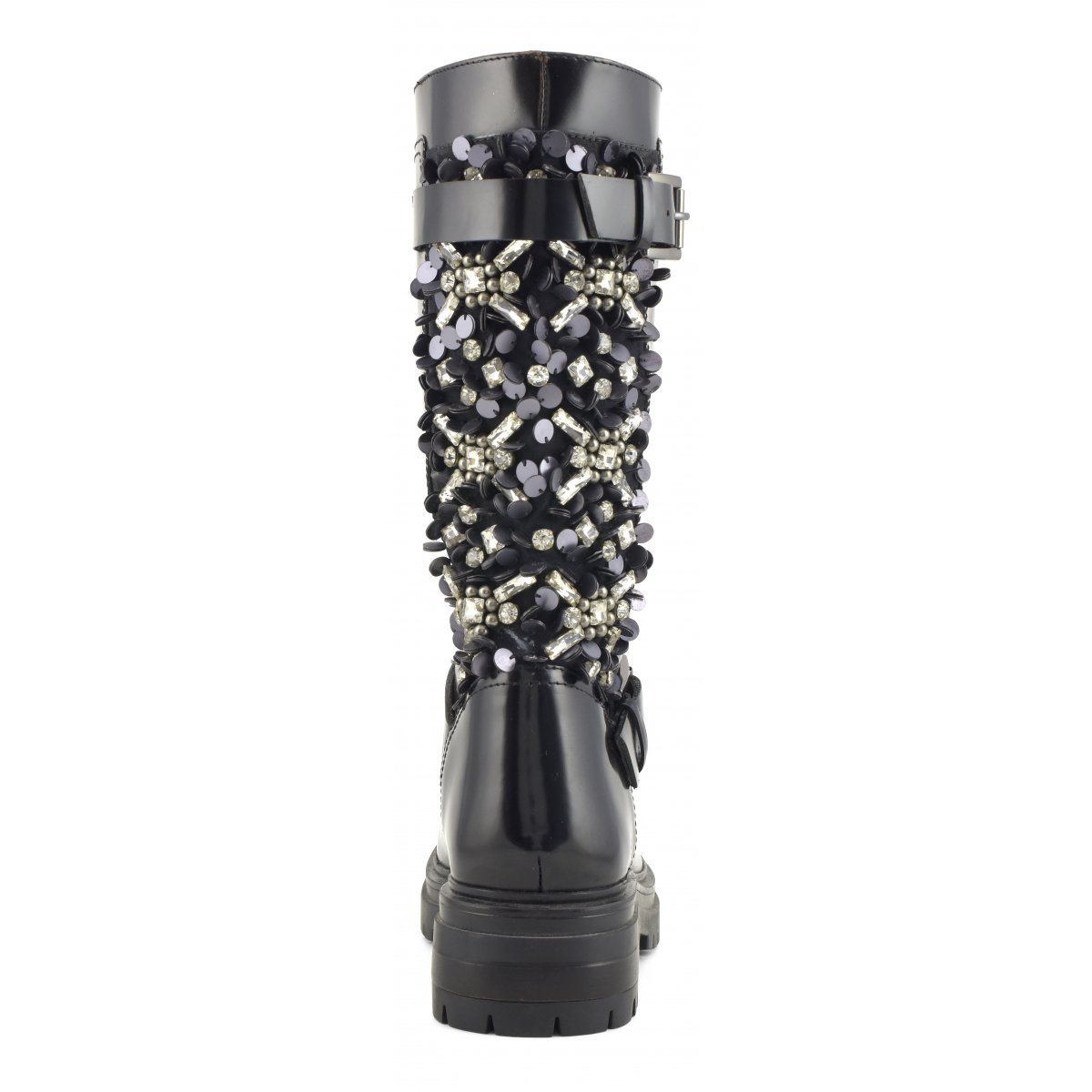 Biker Boot con ricamo pietre e paillettes