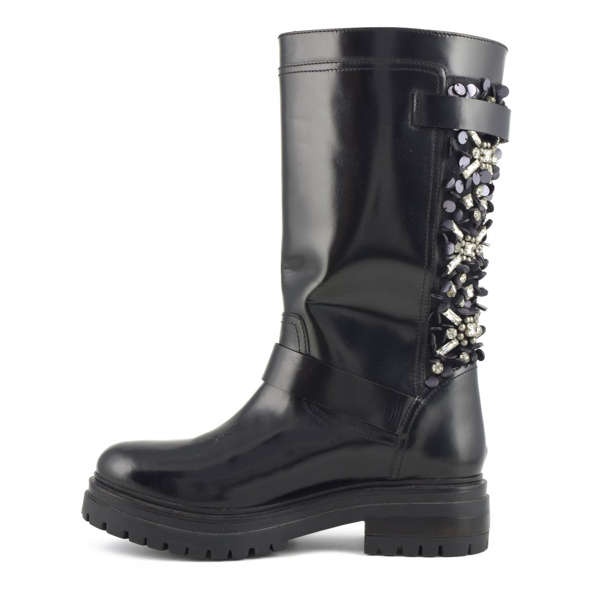 Biker Boot con ricamo pietre e paillettes
