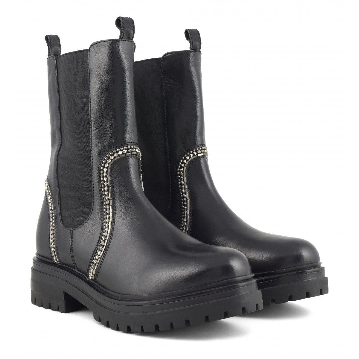 Biker Boot con elastico e ricamo bordi
