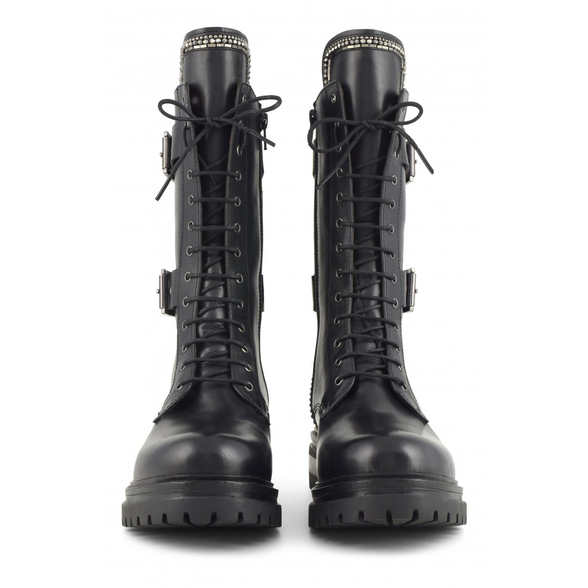 Anfibio in pelle con lacci e cerniera laterale