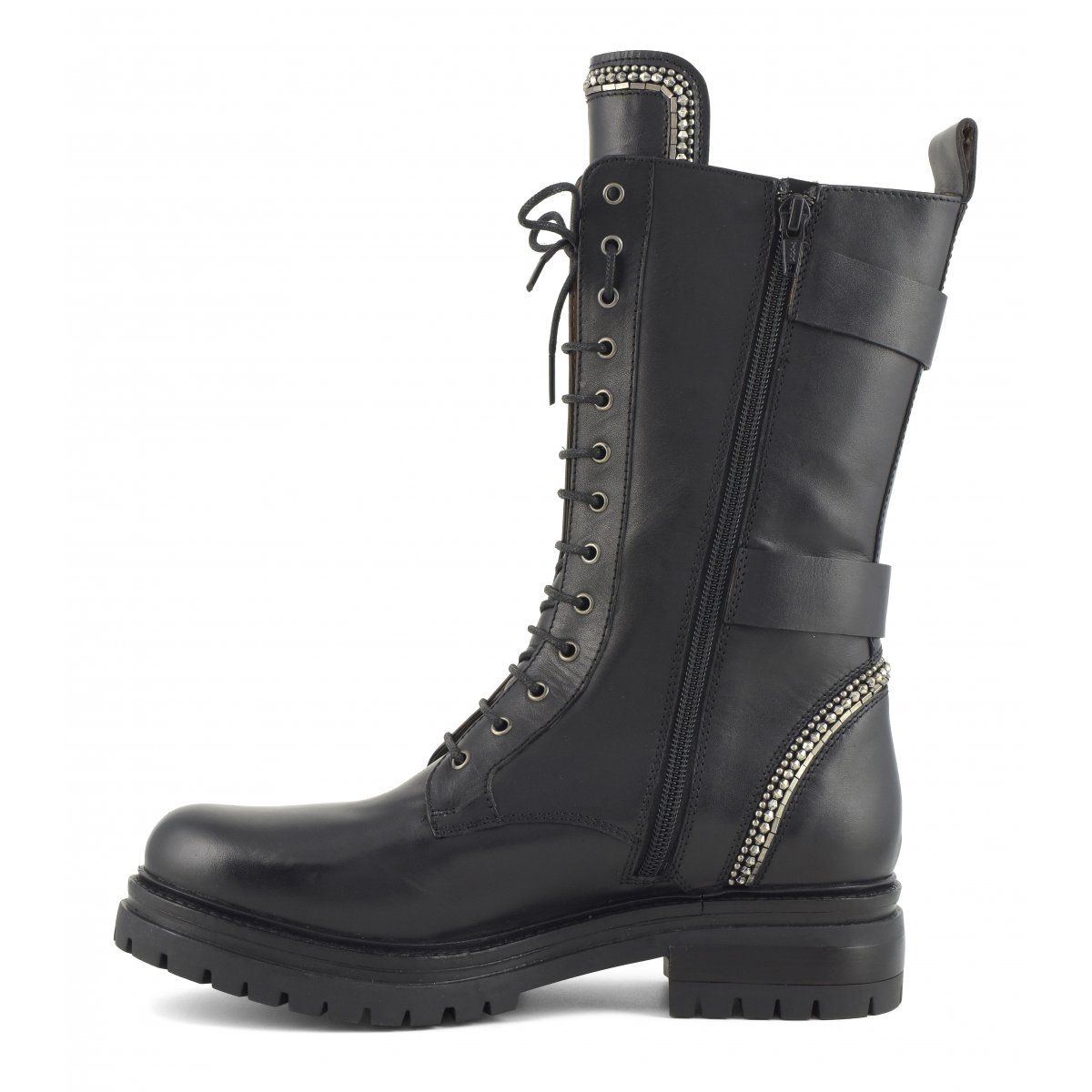 Anfibio in pelle con lacci e cerniera laterale