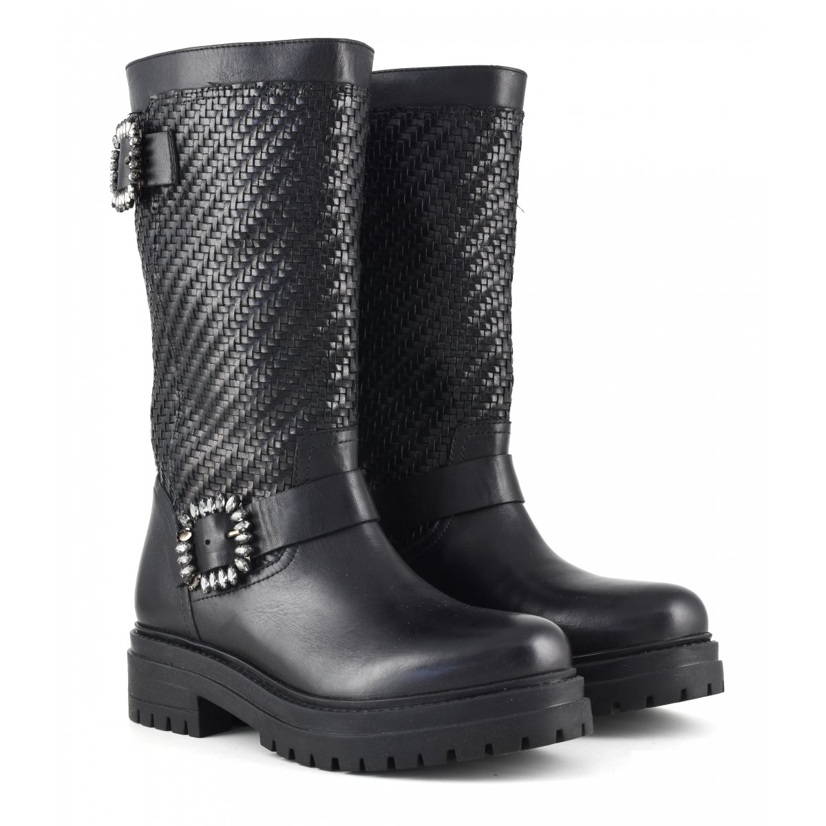 Biker boot in pelle intrecciata