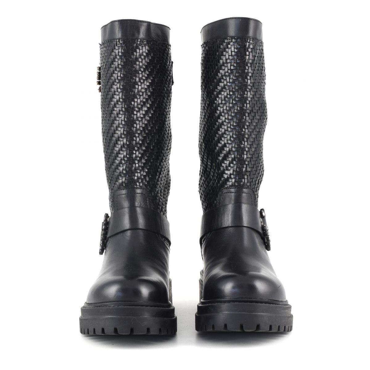 Biker boot in pelle intrecciata