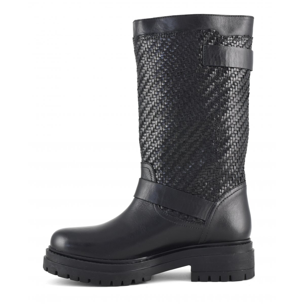 Biker boot in pelle intrecciata