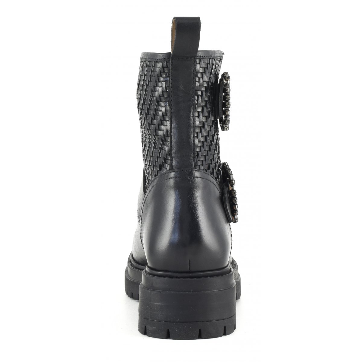 Biker boot basso in pelle intrecciata