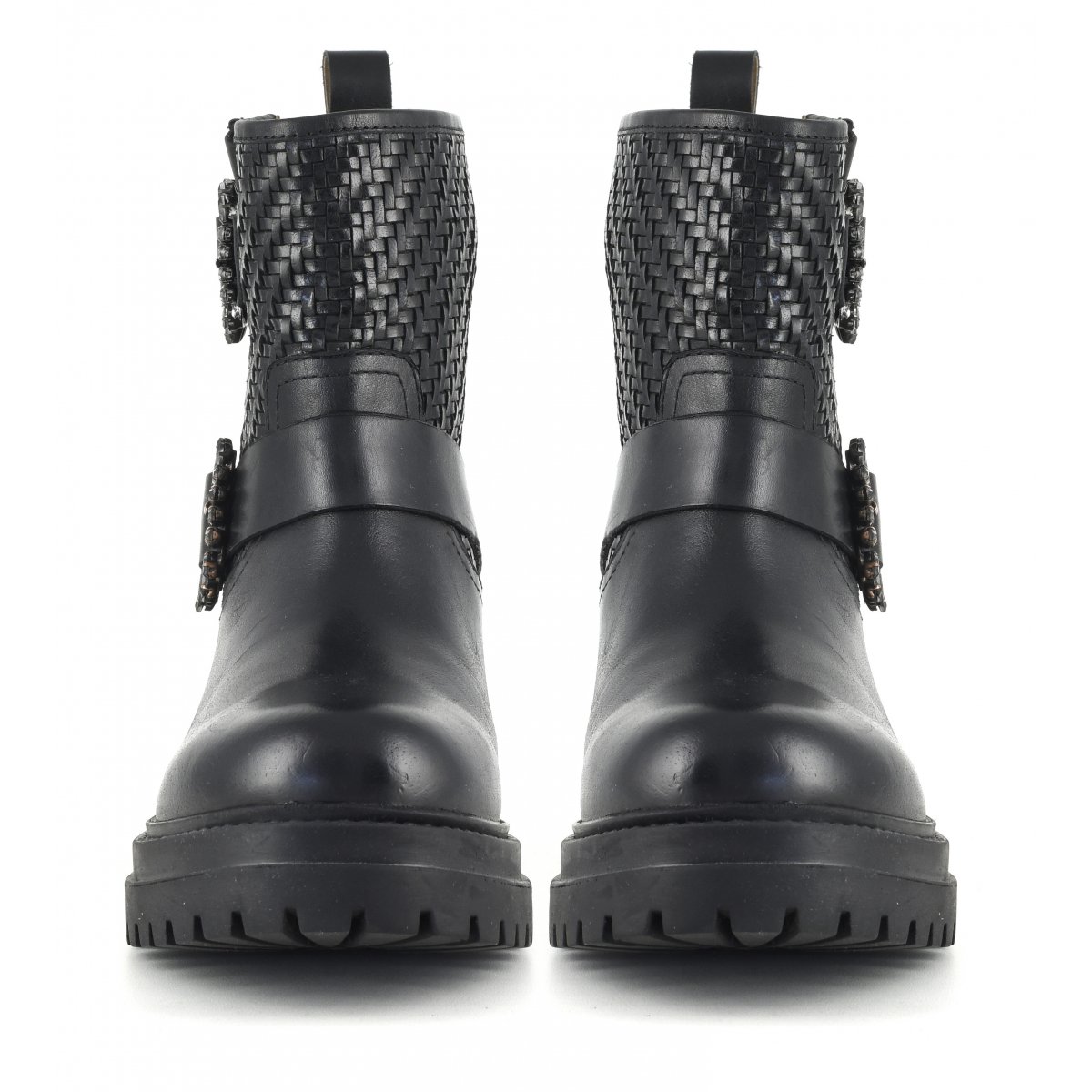 Biker boot basso in pelle intrecciata