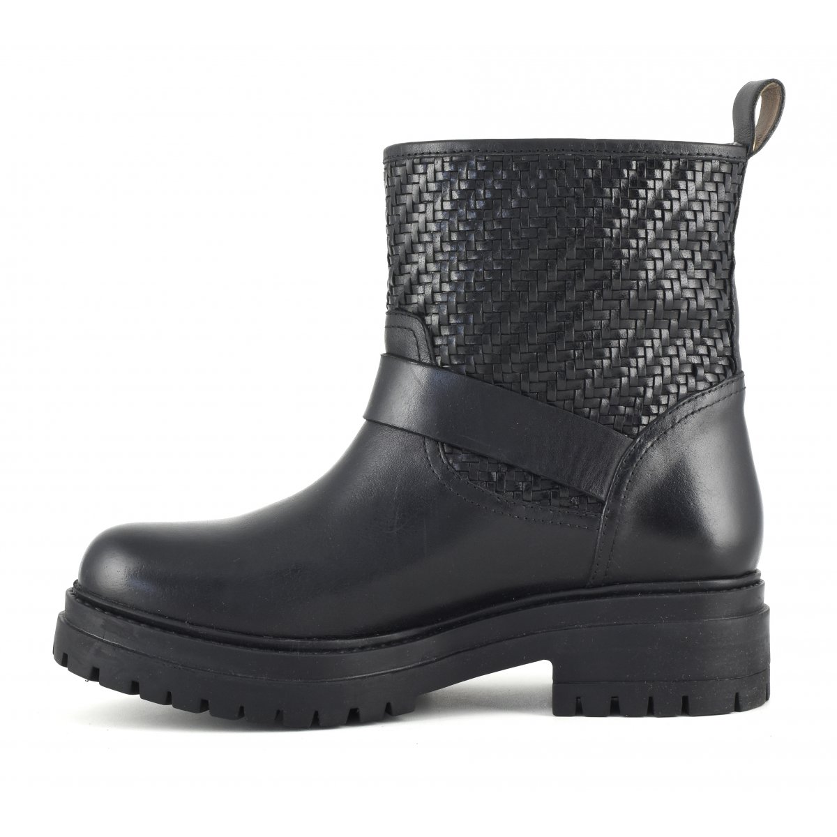 Biker boot basso in pelle intrecciata