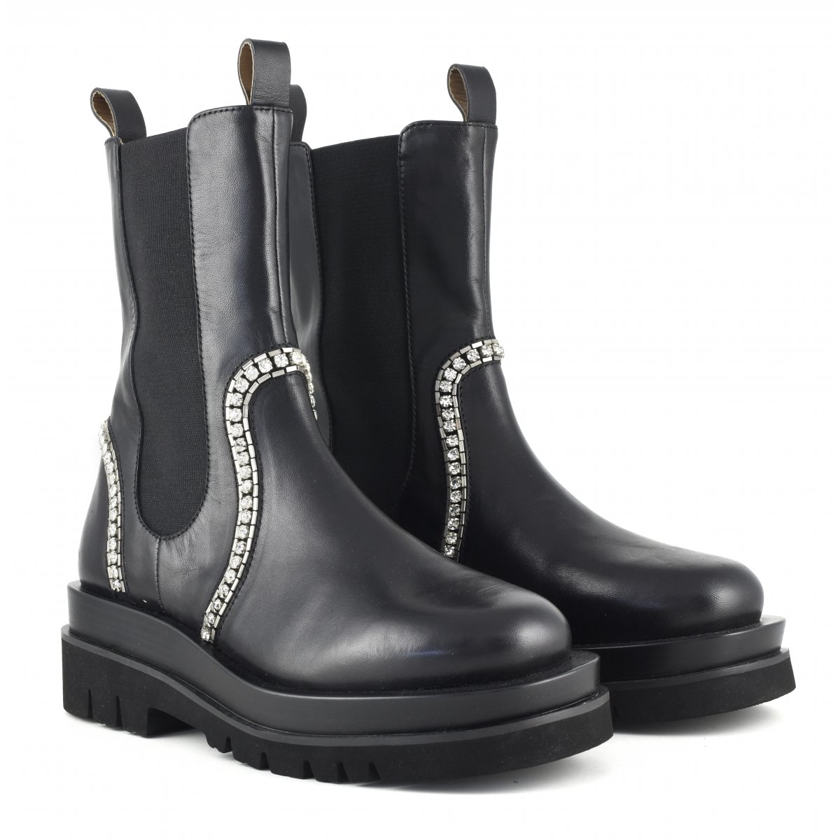 Biker Boot con elastico e ricamo pietre bordi