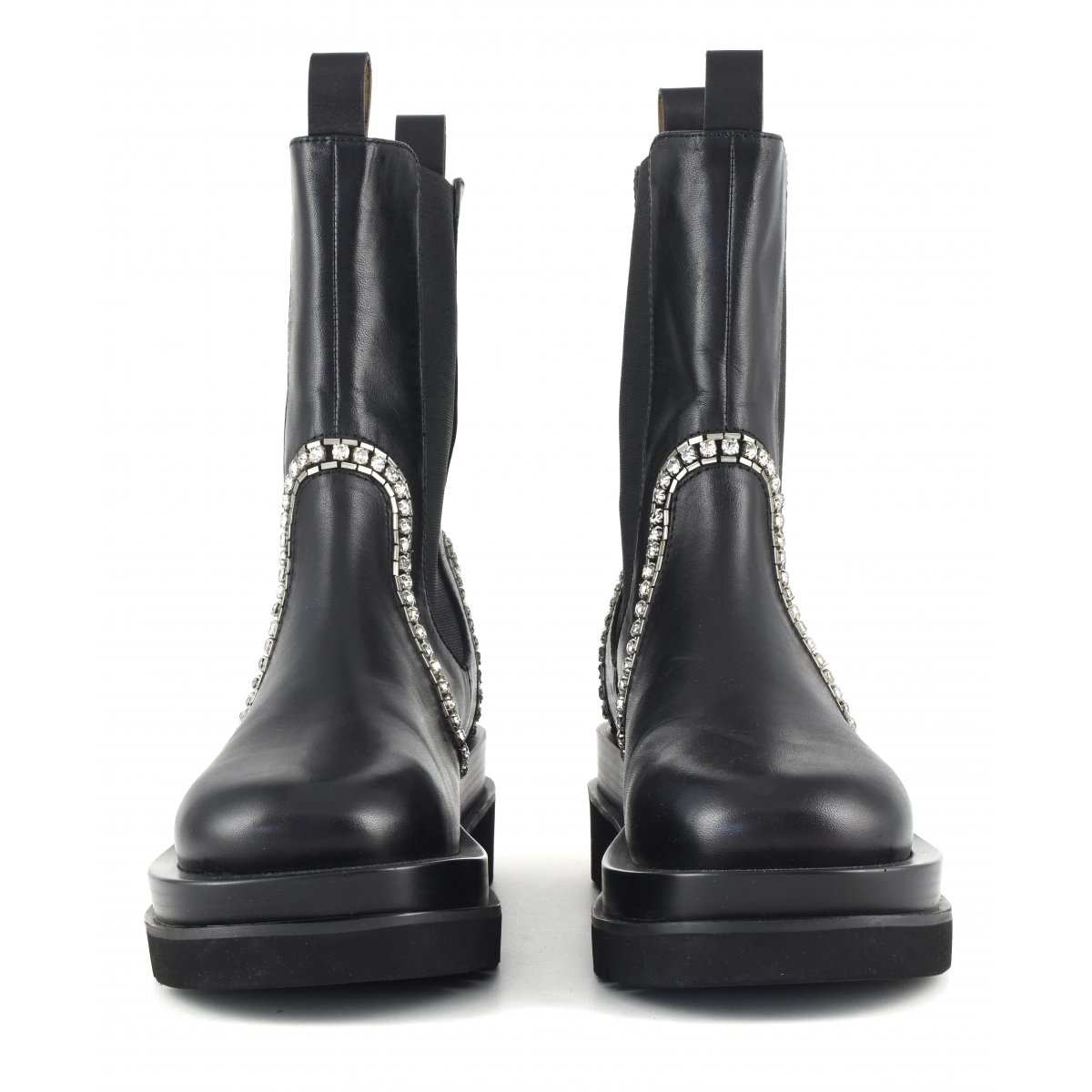 Biker Boot con elastico e ricamo pietre bordi