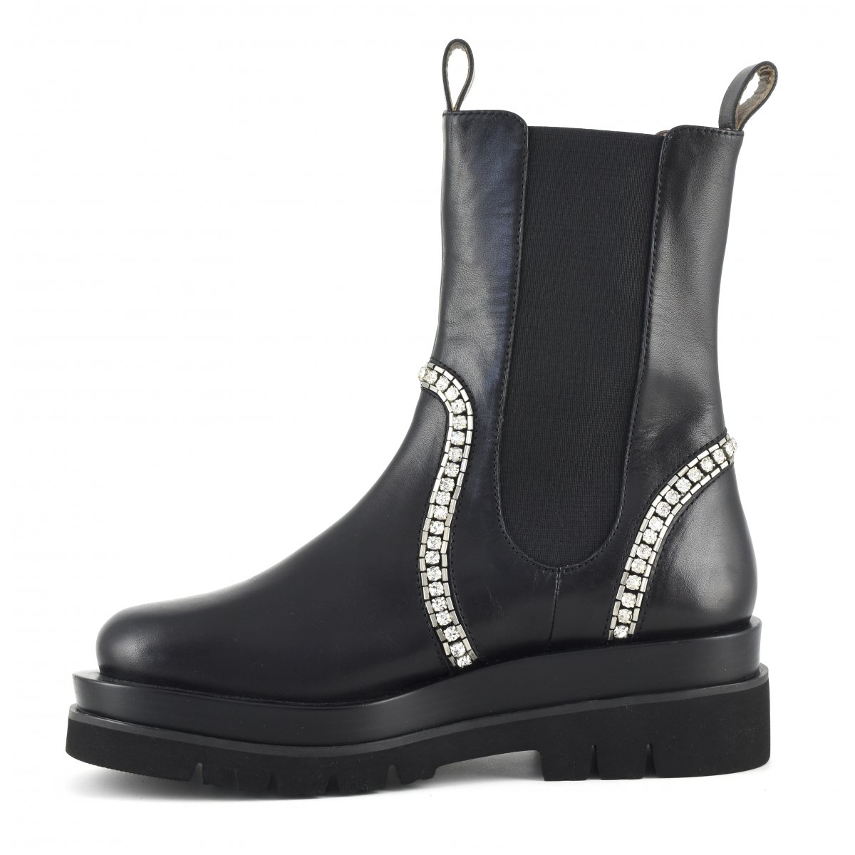 Biker Boot con elastico e ricamo pietre bordi