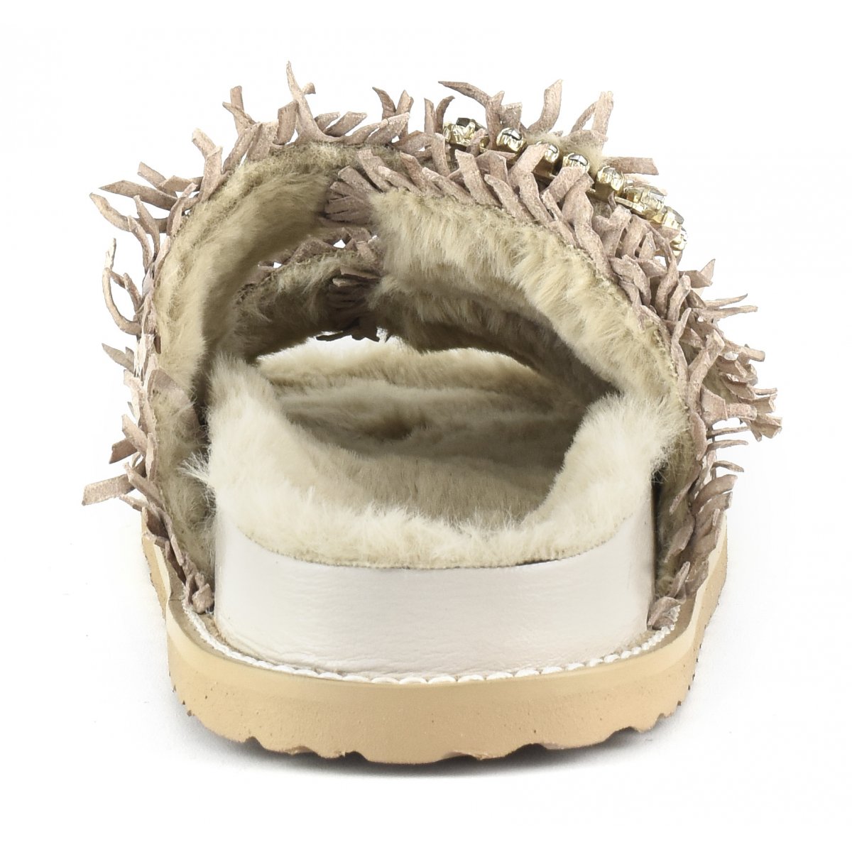 Slipper fibbia gioiello con fodera in pelliccia sintetica