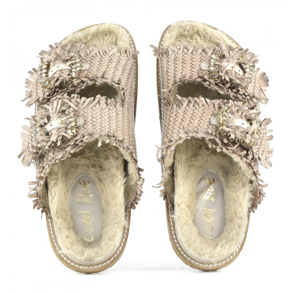 Slipper fibbia gioiello con fodera in pelliccia sintetica