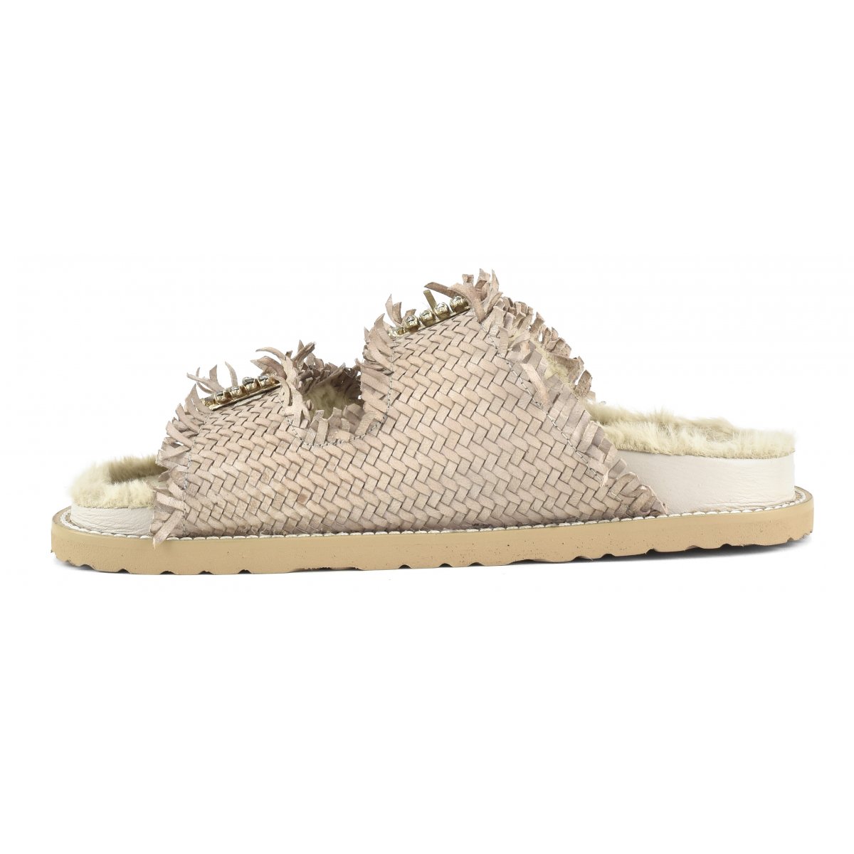 Slipper fibbia gioiello con fodera in pelliccia sintetica
