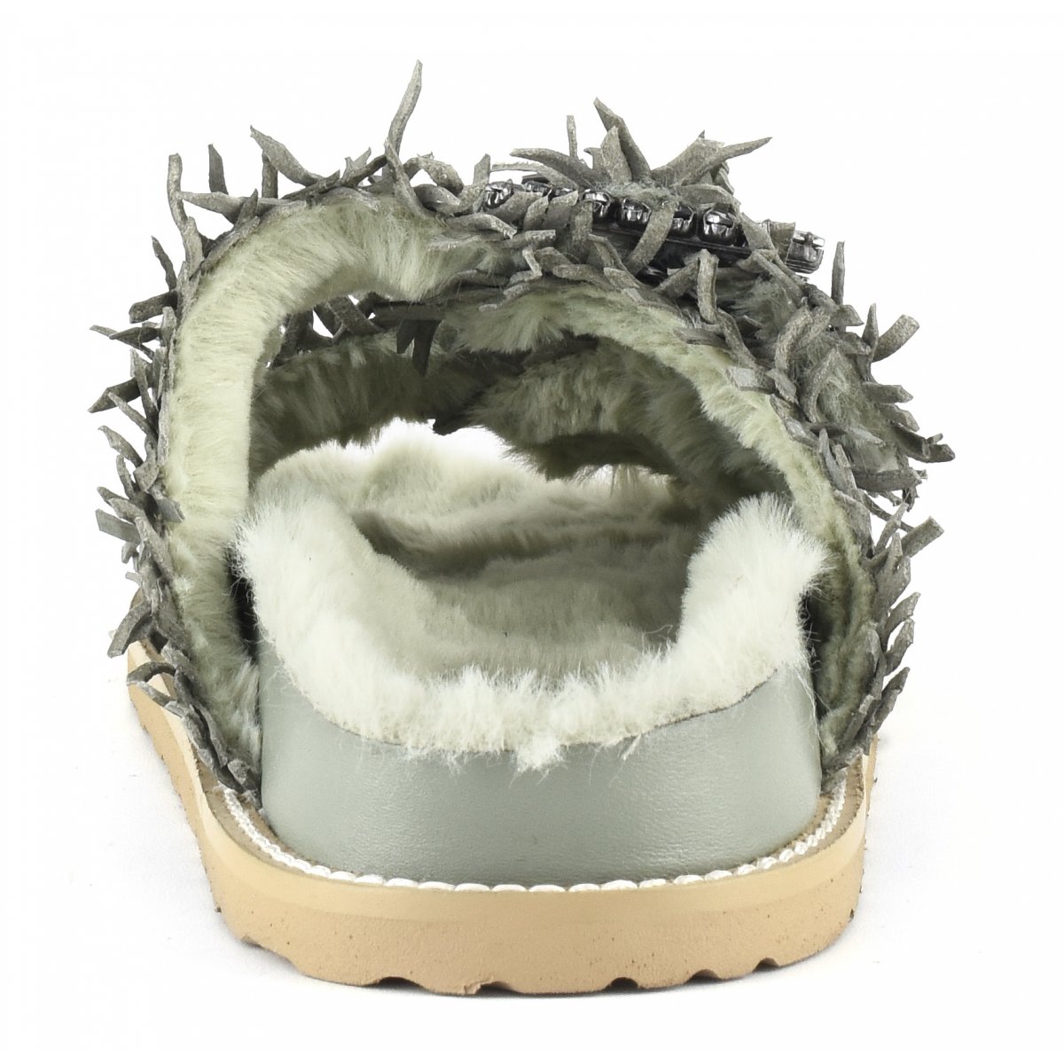 Slipper fibbia gioiello con fodera in pelliccia sintetica
