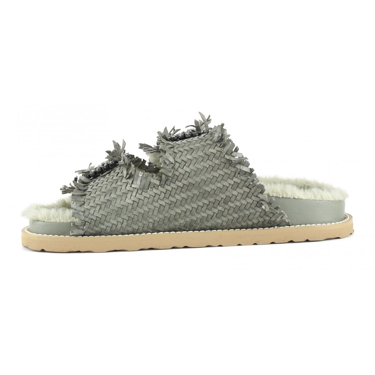 Slipper fibbia gioiello con fodera in pelliccia sintetica