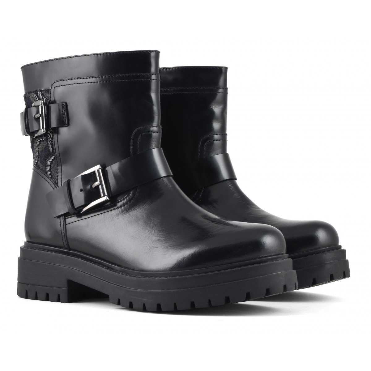 Biker boot con cinturini e ricamo