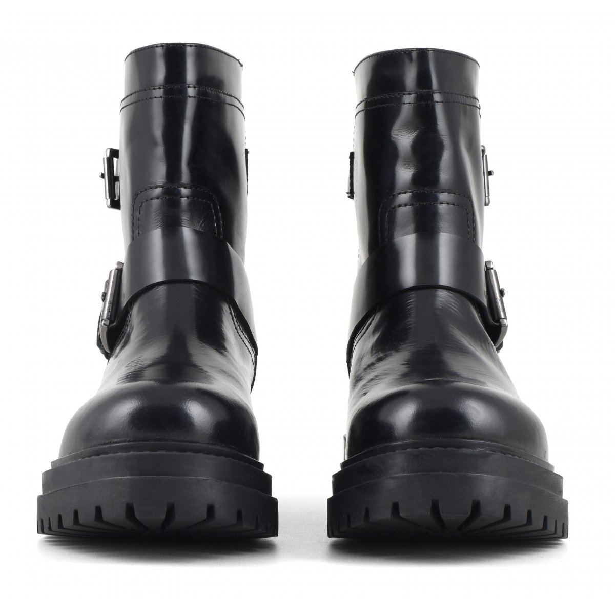 Biker boot con cinturini e ricamo