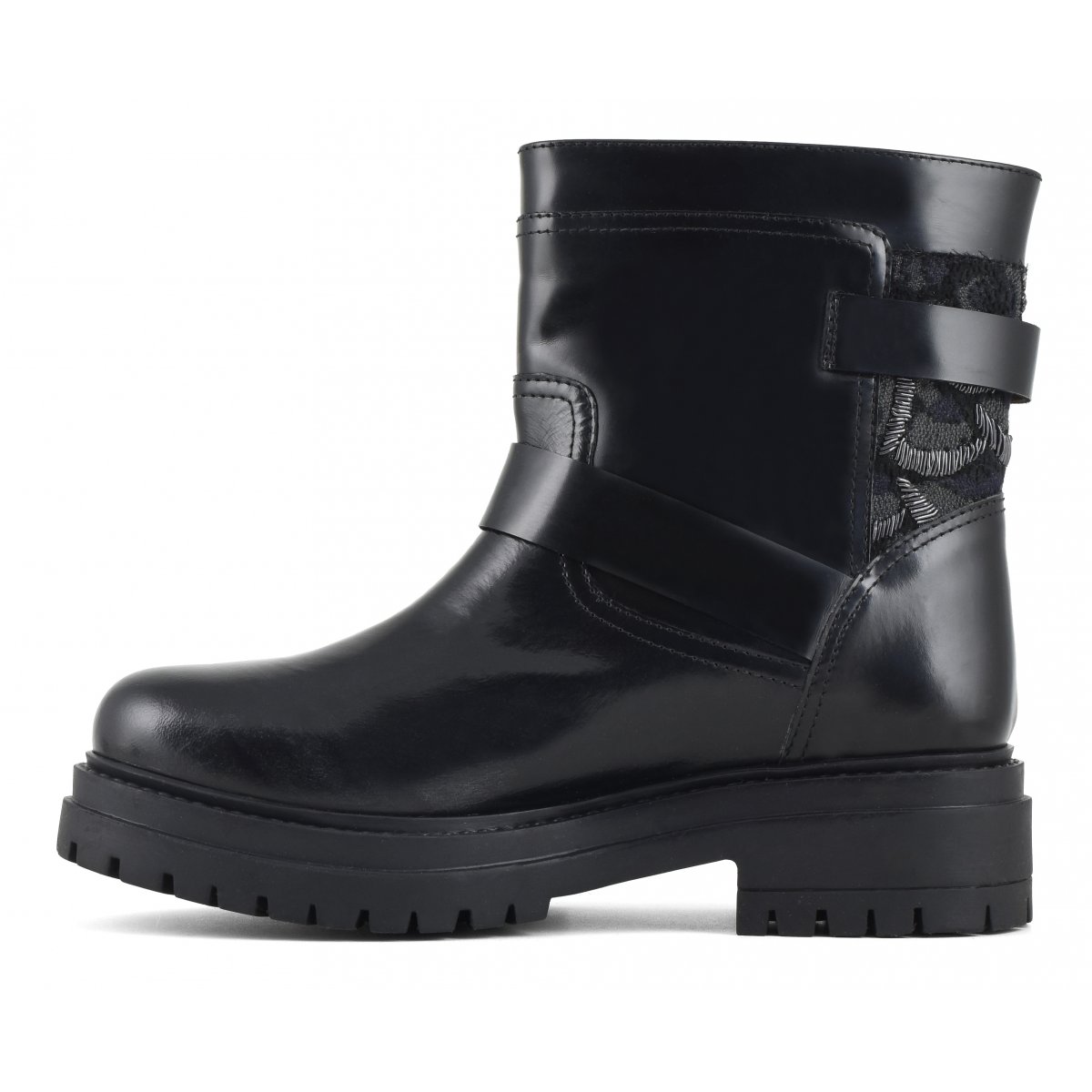 Biker boot con cinturini e ricamo