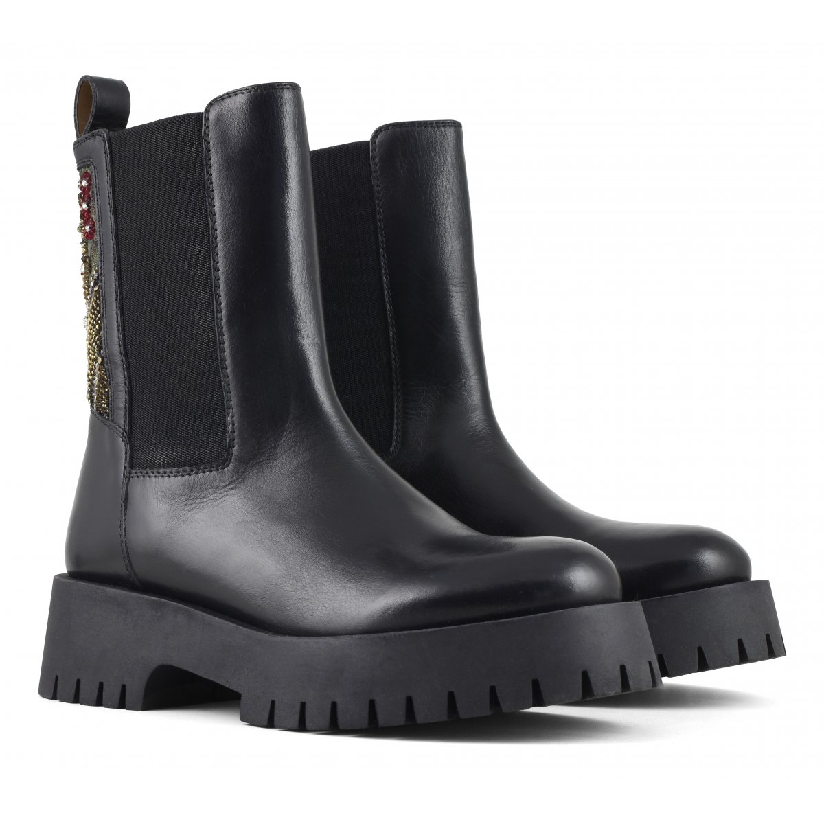 Stivale con elastico laterale e ricamo