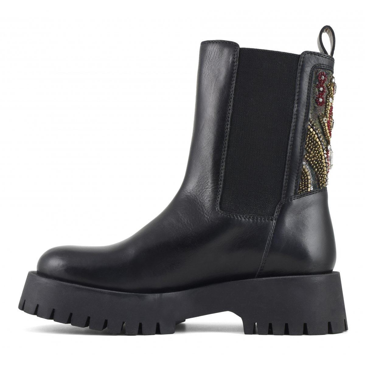 Stivale con elastico laterale e ricamo