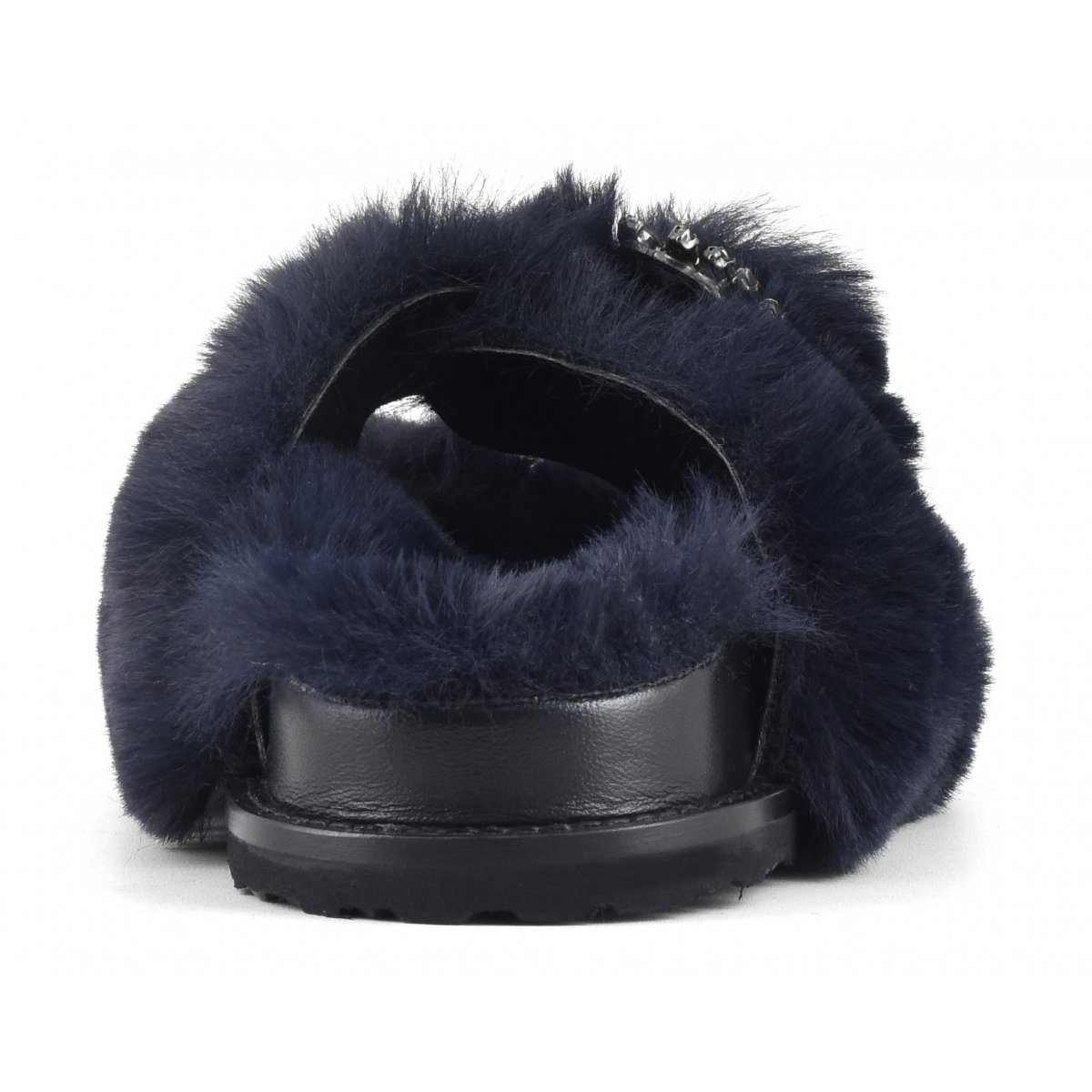 Slipper fibbia gioiello in pelliccia sintetica