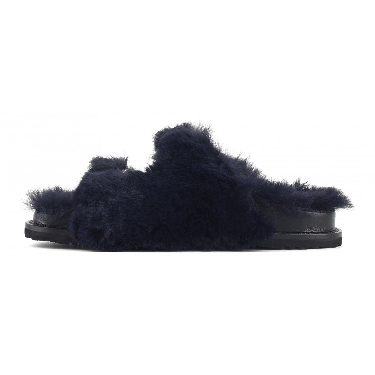Slipper fibbia gioiello in pelliccia sintetica
