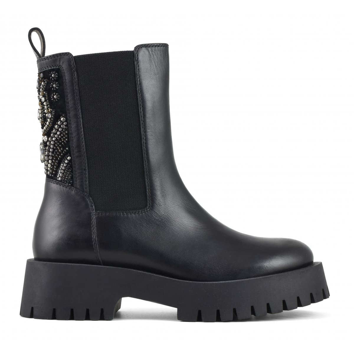 Stivale con elastico laterale e ricamo