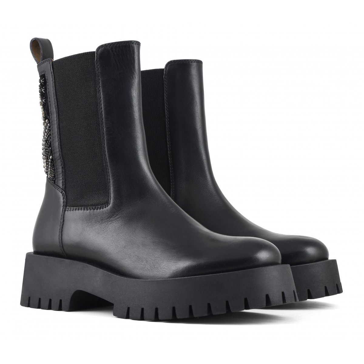 Stivale con elastico laterale e ricamo