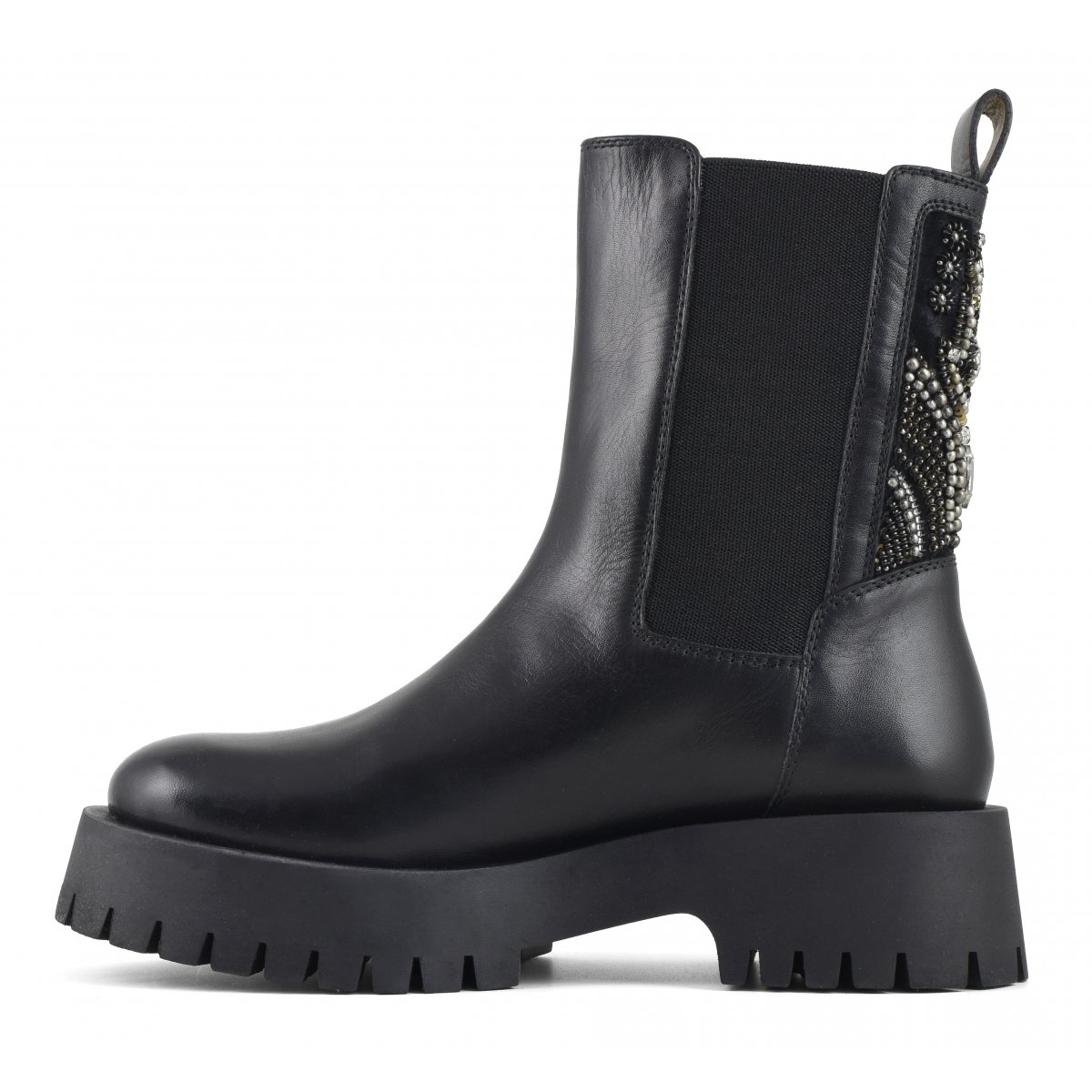 Stivale con elastico laterale e ricamo