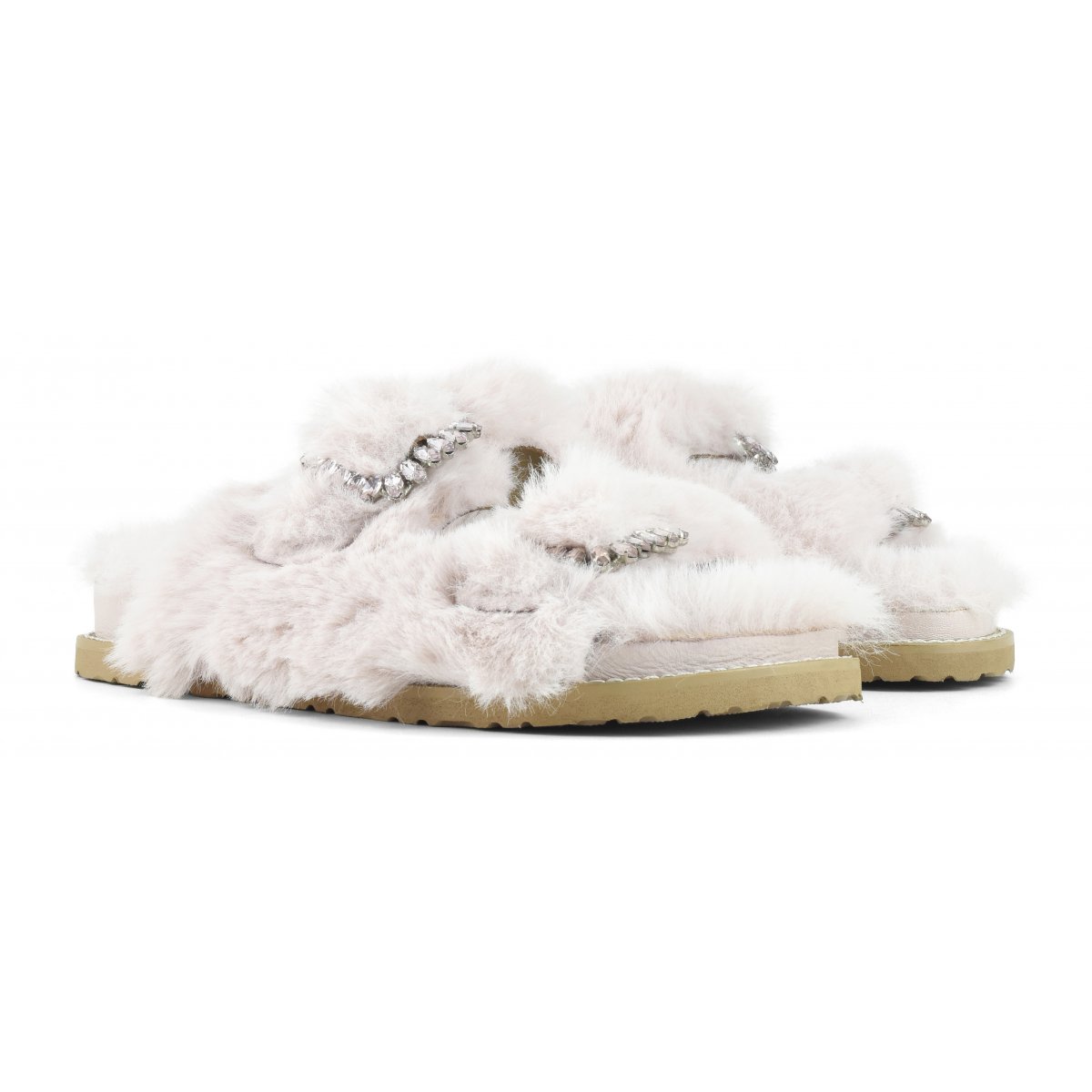 Slipper fibbia gioiello in pelliccia sintetica