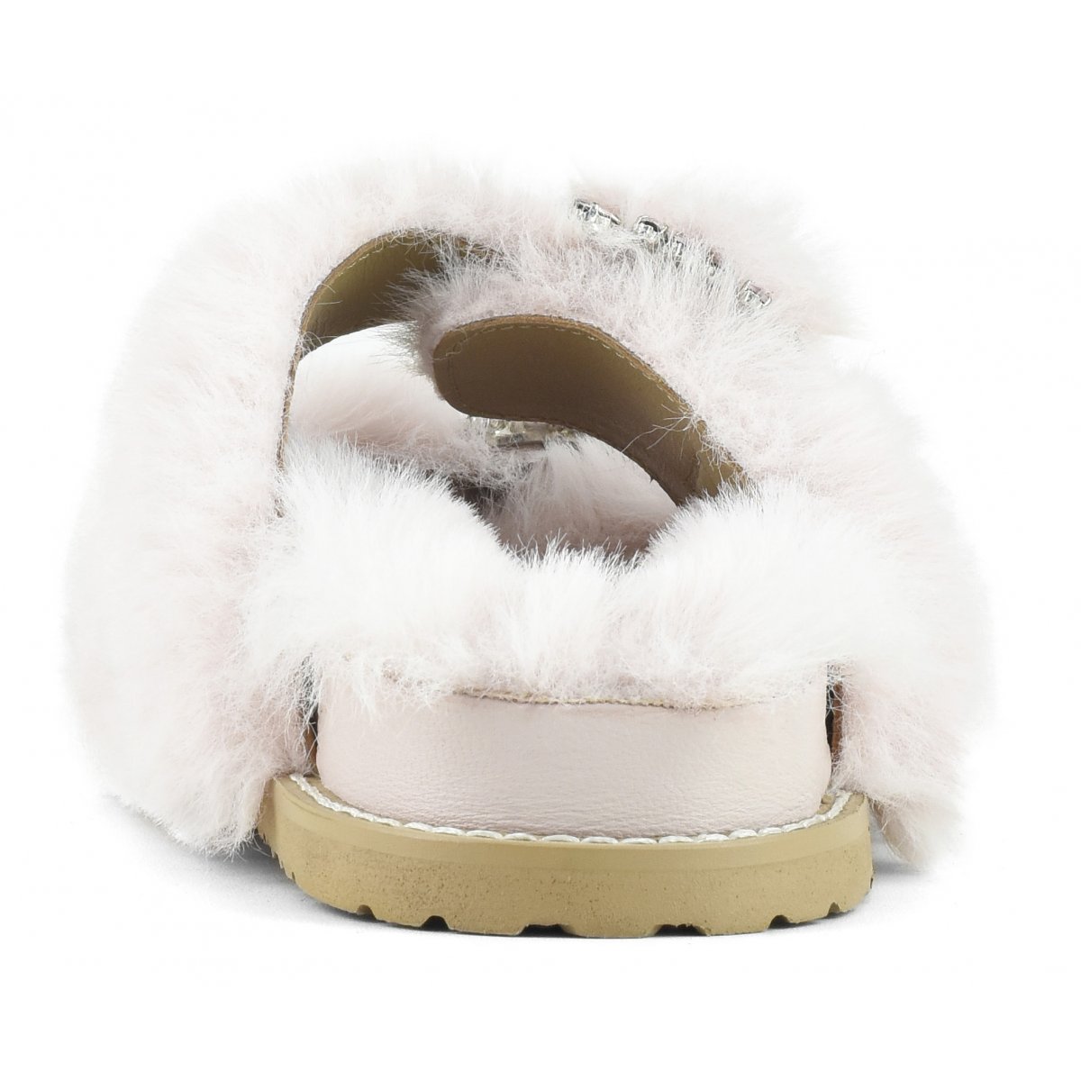 Slipper fibbia gioiello in pelliccia sintetica