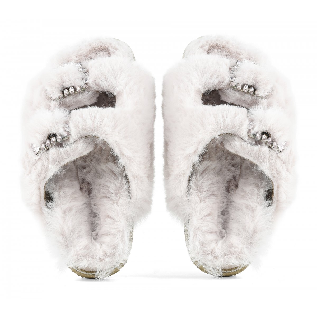 Slipper fibbia gioiello in pelliccia sintetica