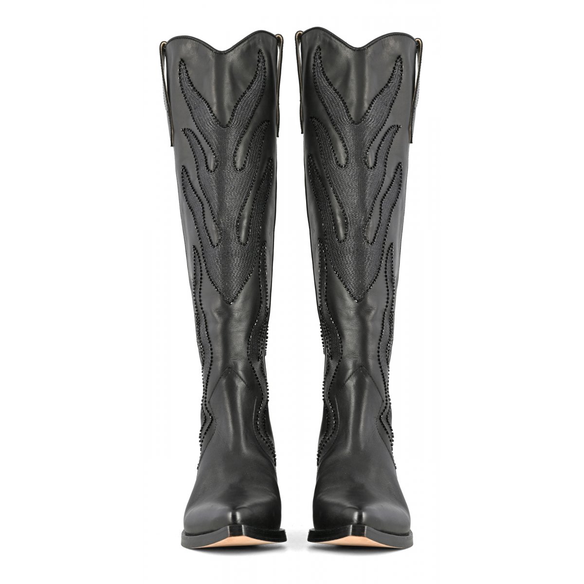 Stivale texano alto con ricami fiamma