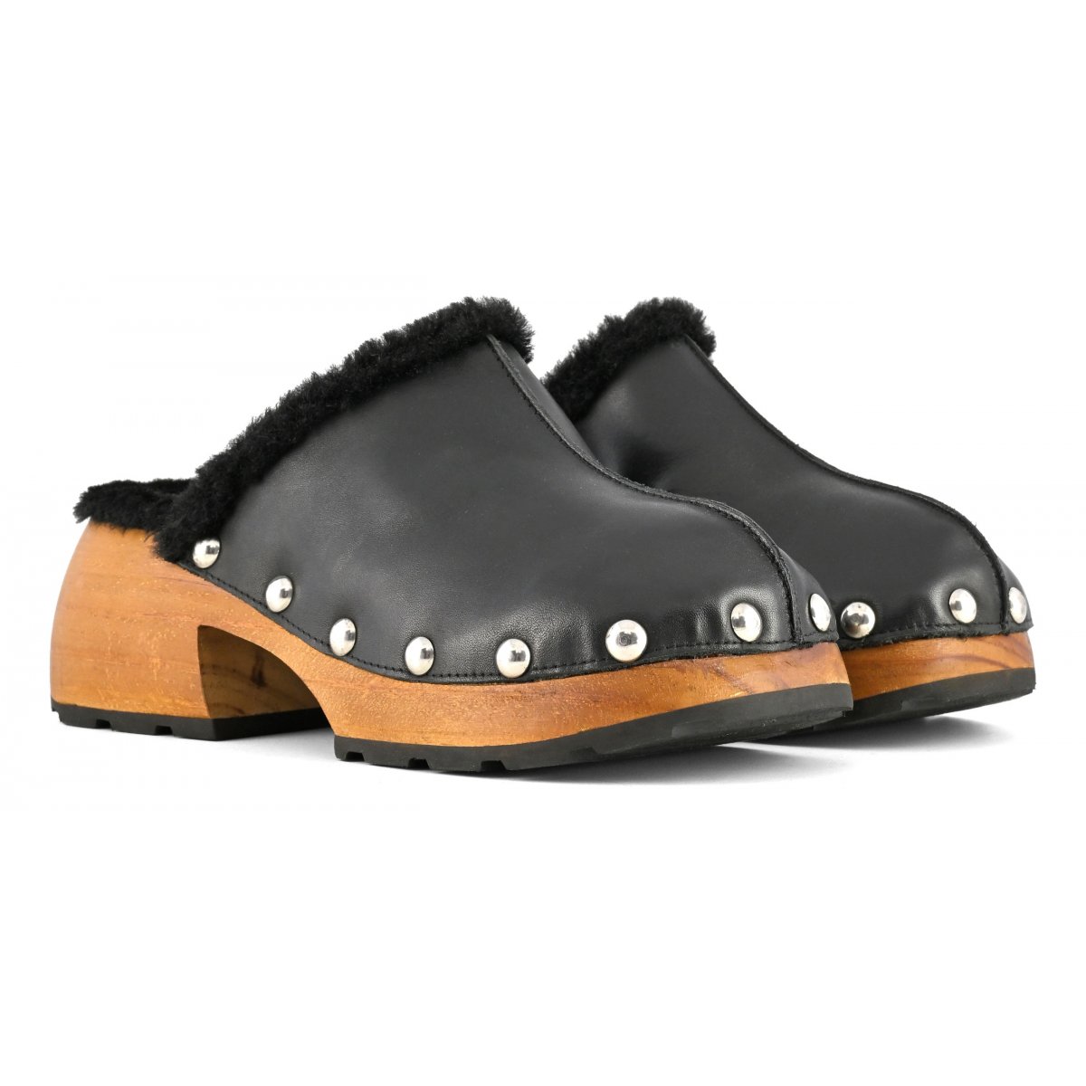 Zoccolo in pelle con fodera in pelo