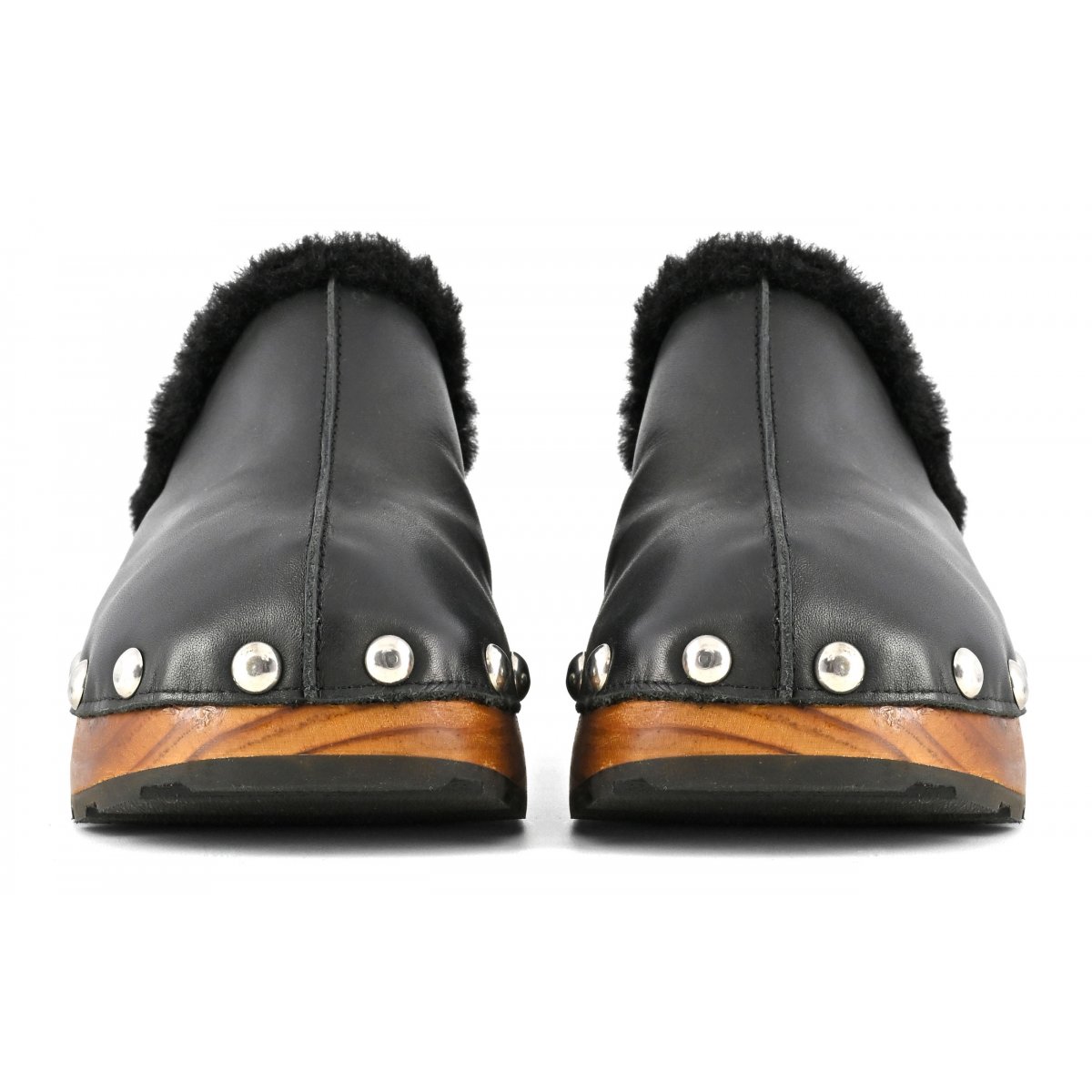 Zoccolo in pelle con fodera in pelo