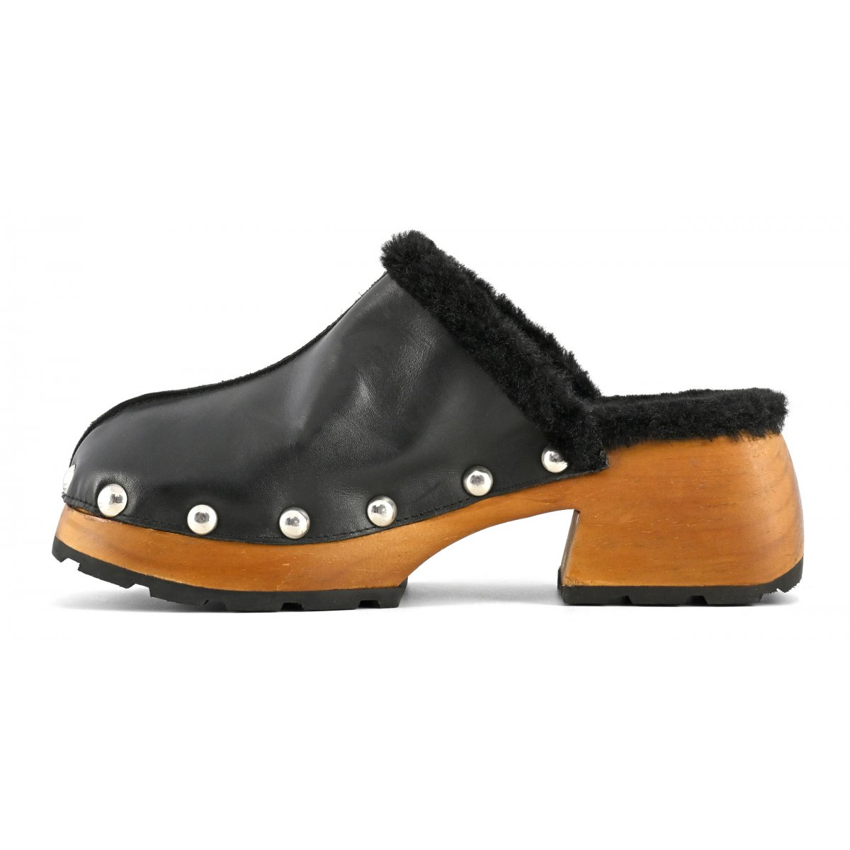 Zoccolo in pelle con fodera in pelo