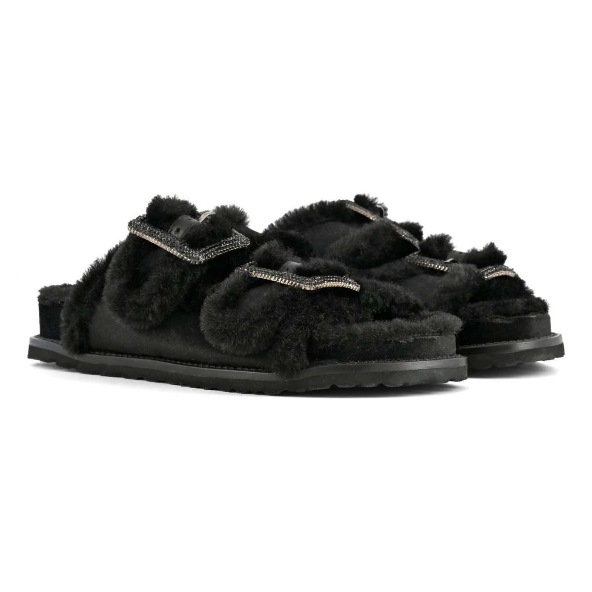 Sandalo in velluto con fibbie gioiello