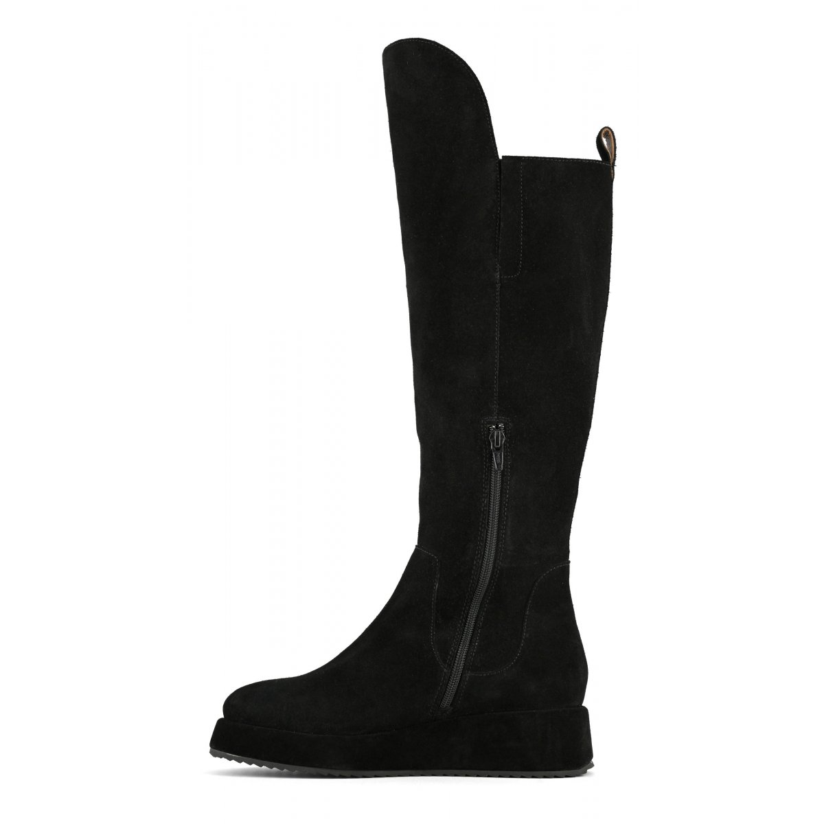 Stivale al ginocchio in pelle scamosciata con zeppa