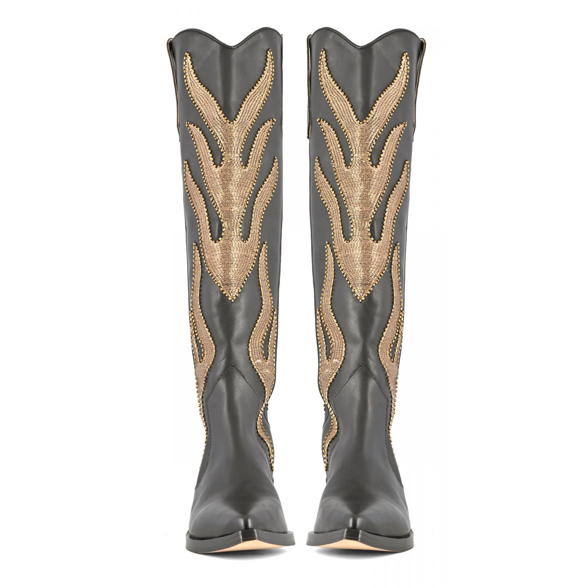 Stivale texano alto con ricami fiamma