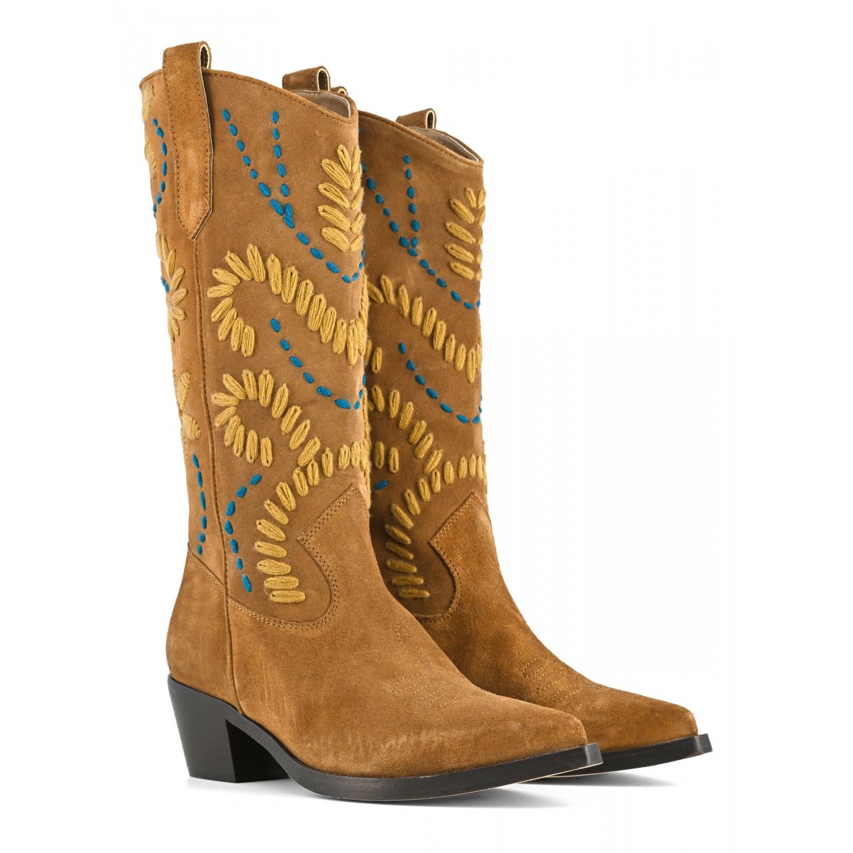 Stivale texano altezza media con ricami