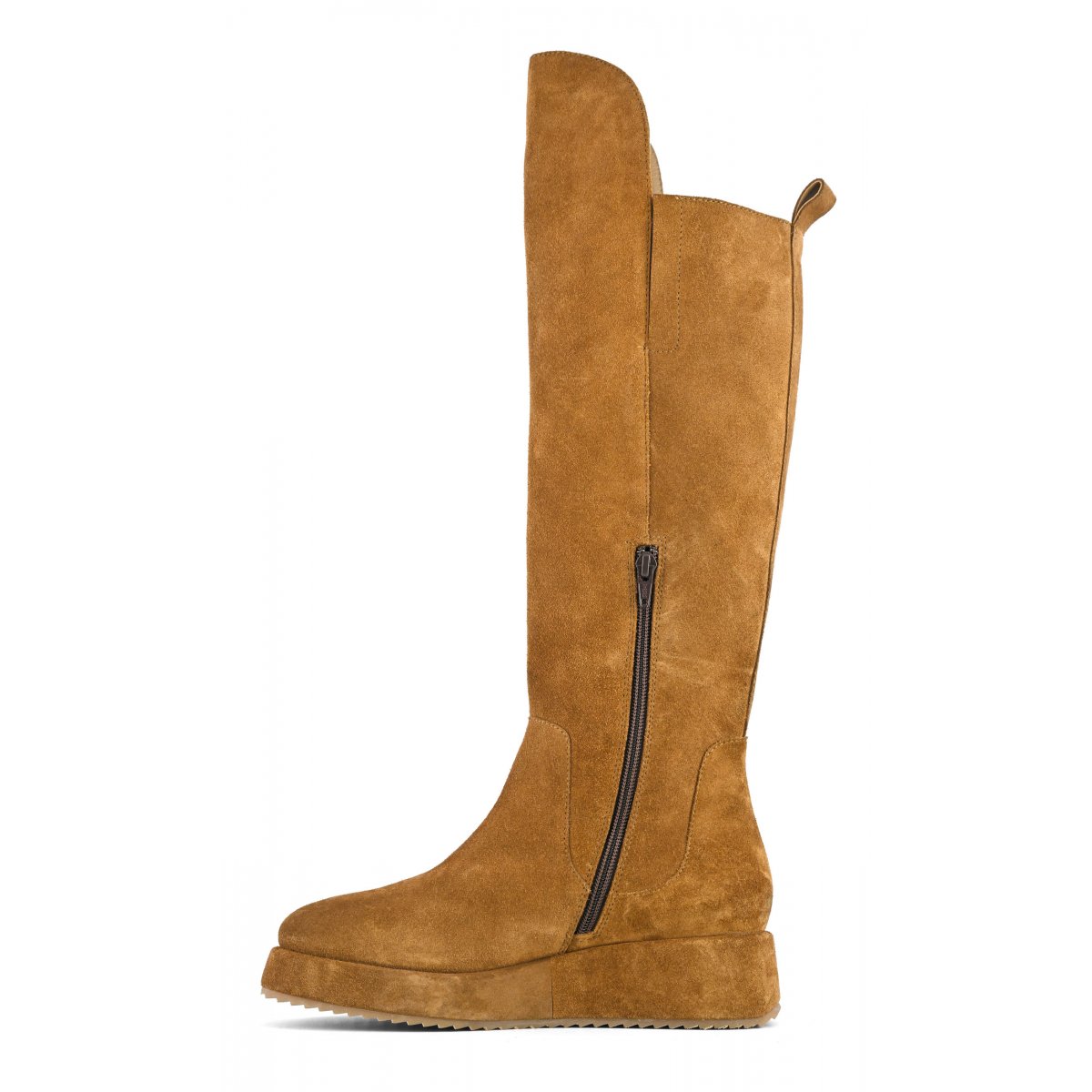 Stivale al ginocchio in pelle scamosciata con zeppa