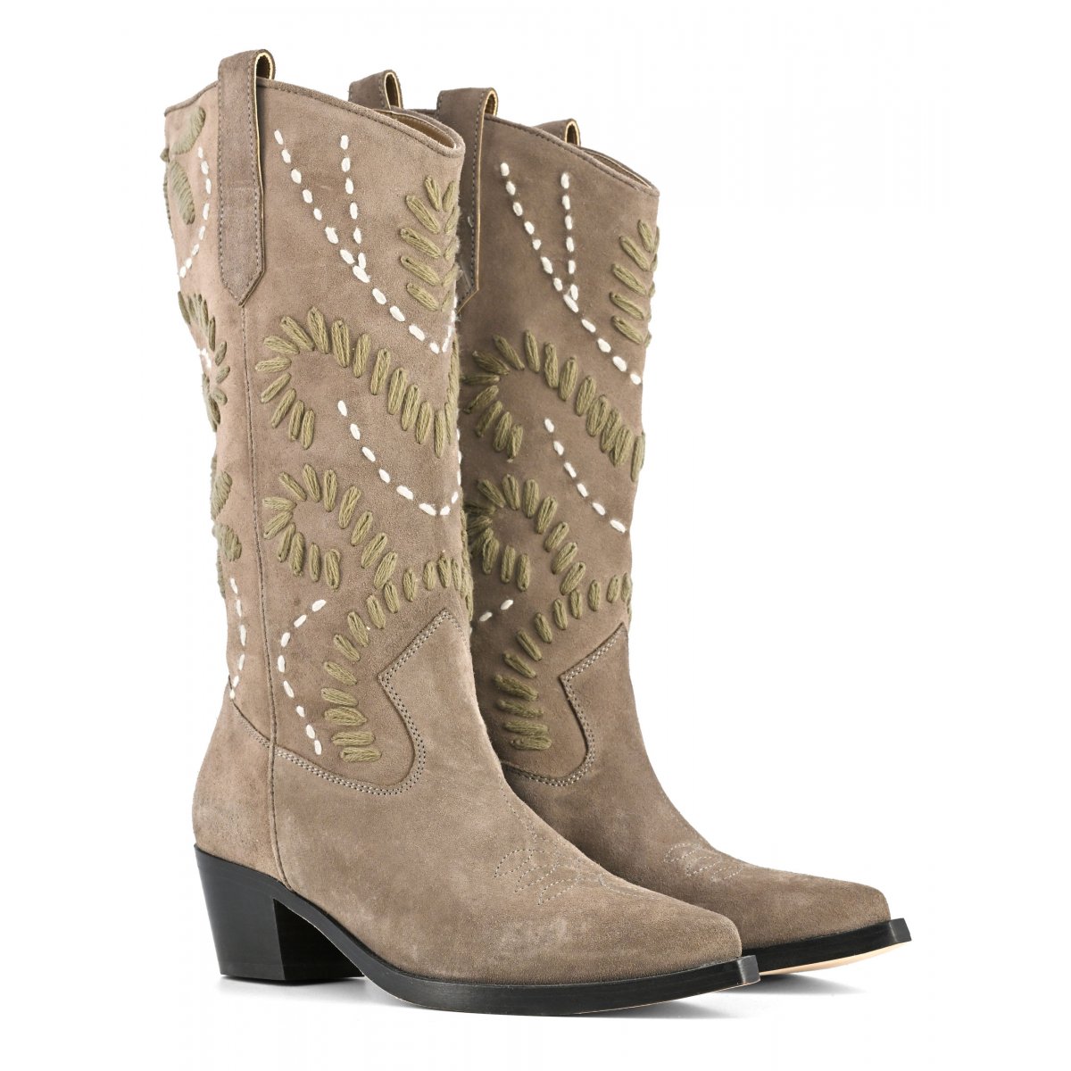 Stivale texano altezza media con ricami