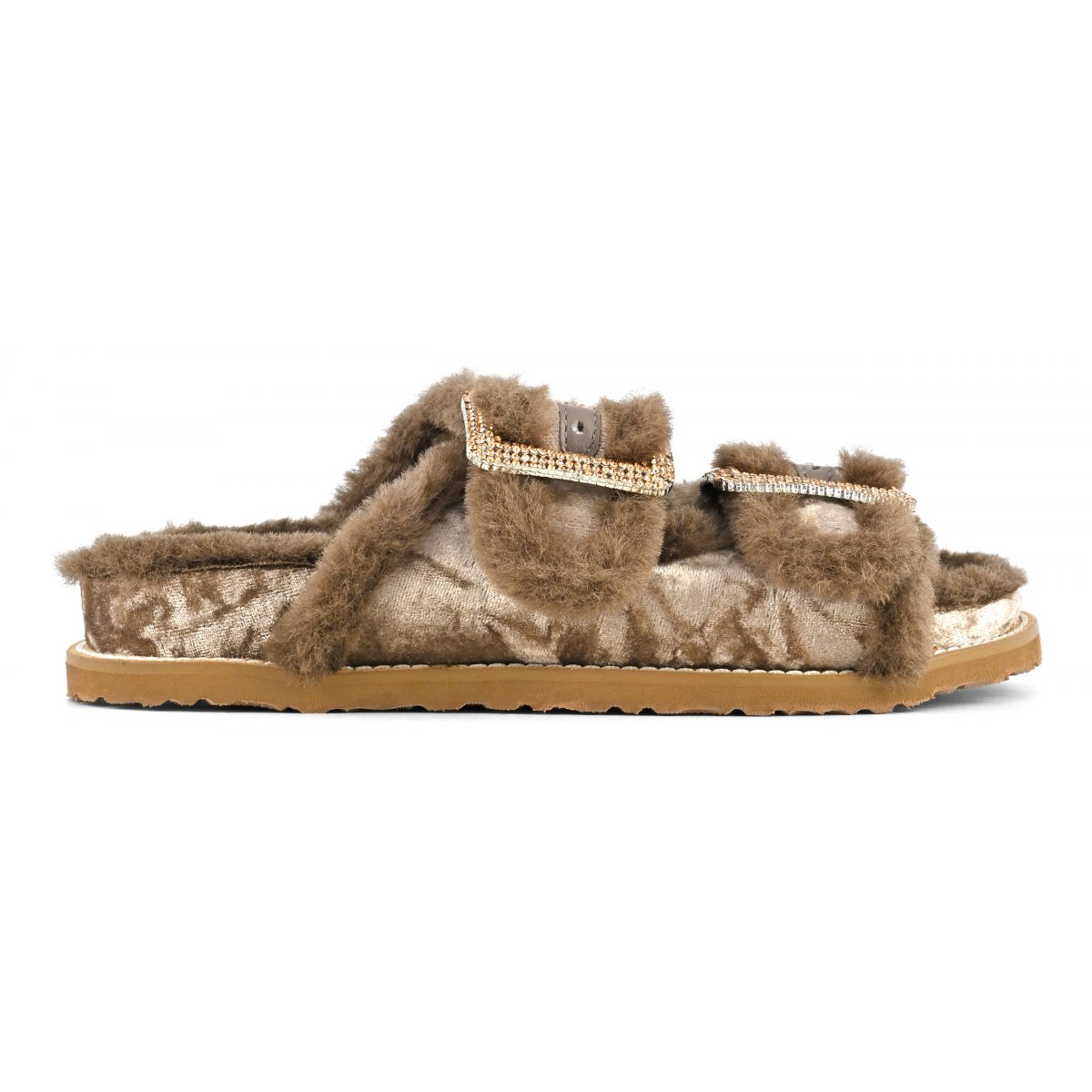 Sandalo in velluto con fibbie gioiello