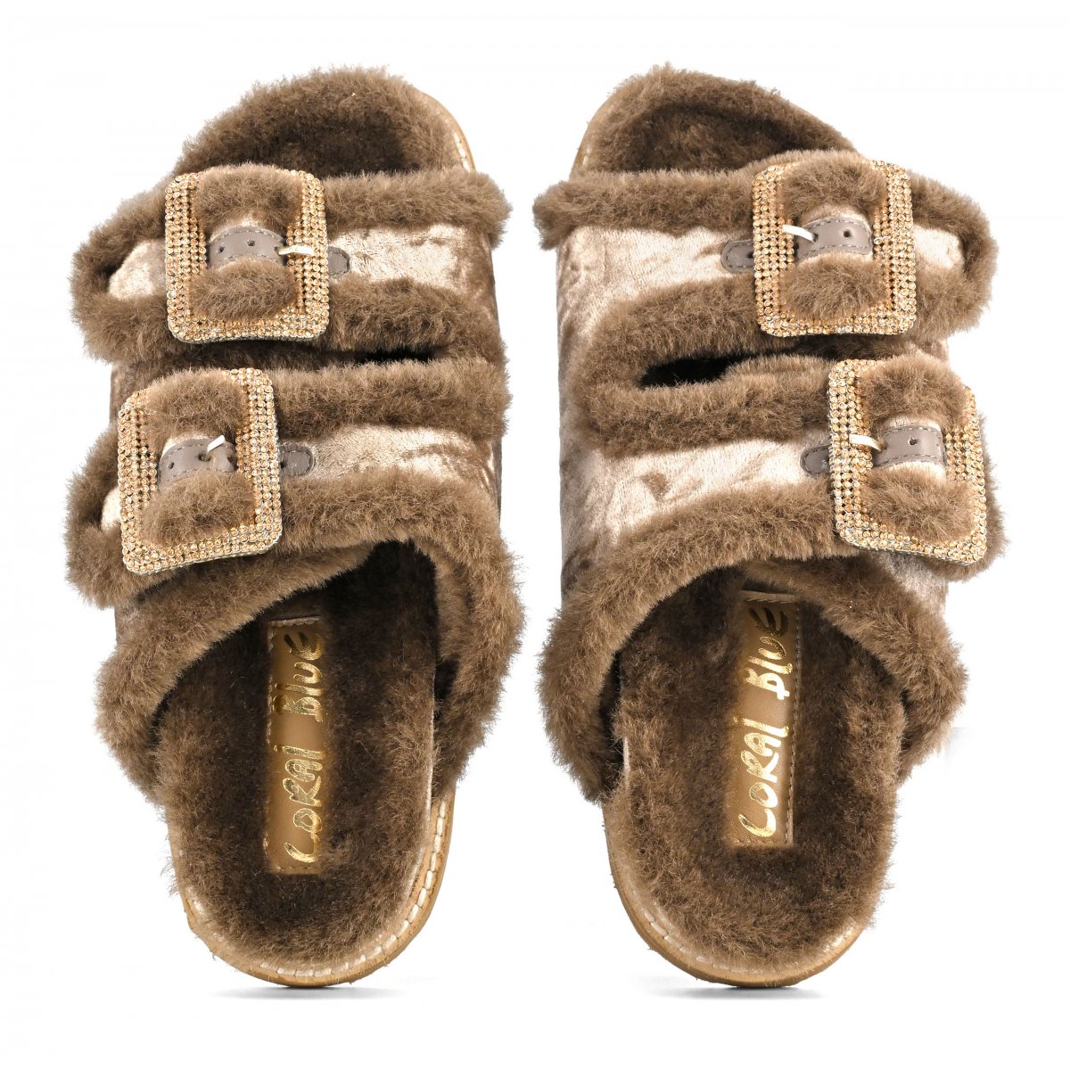 Sandalo in velluto con fibbie gioiello