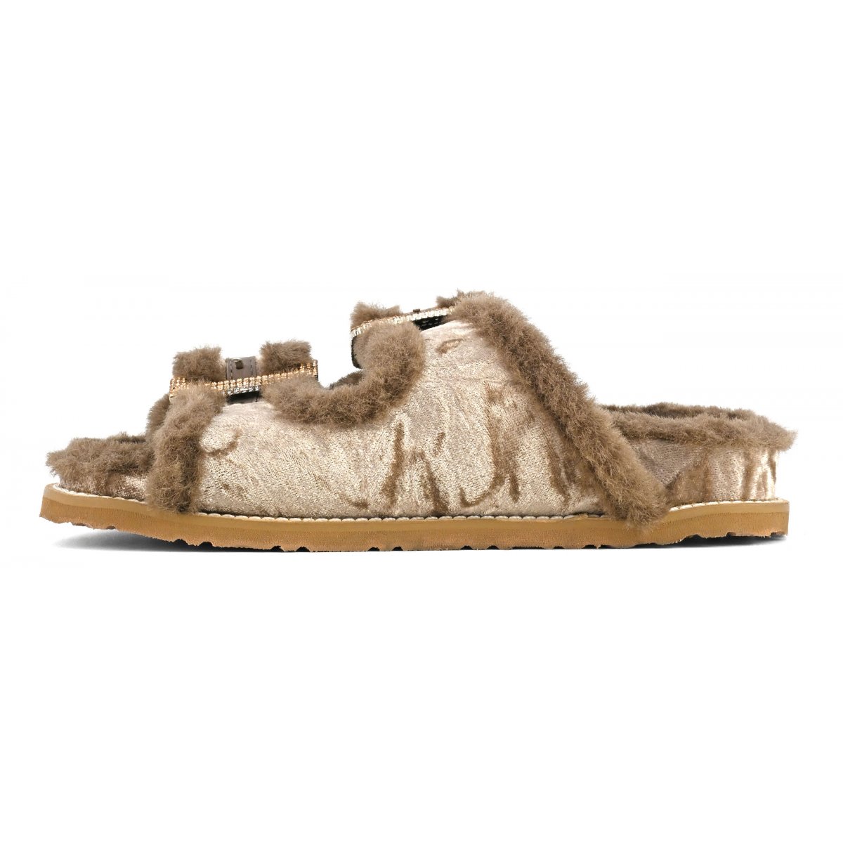 Sandalo in velluto con fibbie gioiello